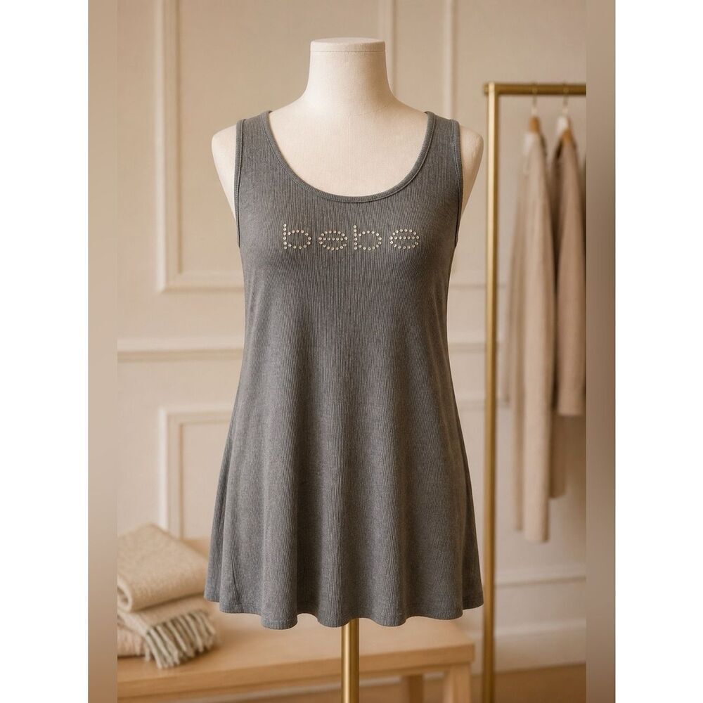 Bebe Gray Rhinestone Tank Top Size 2X